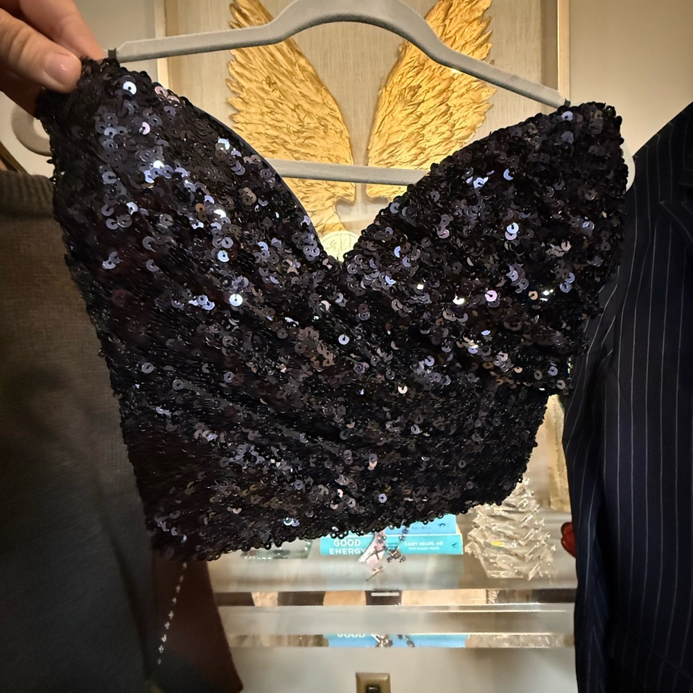 Line & Dot Dark Navy Blue Sequin Strapless Top Size Large NWT - Picture 5 of 6